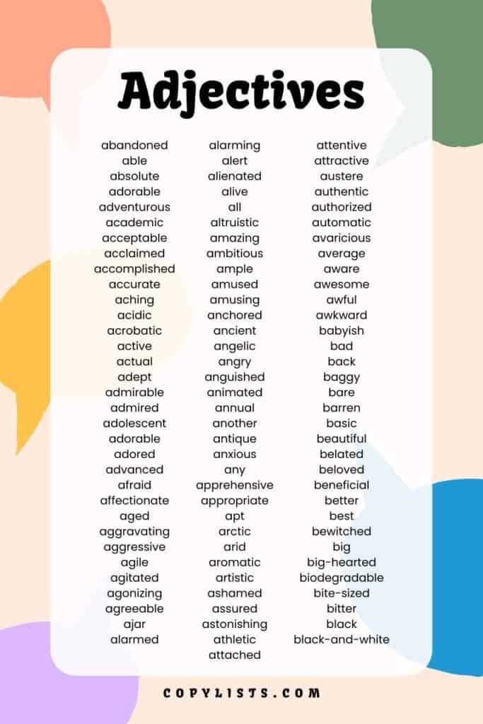 list of adjectives