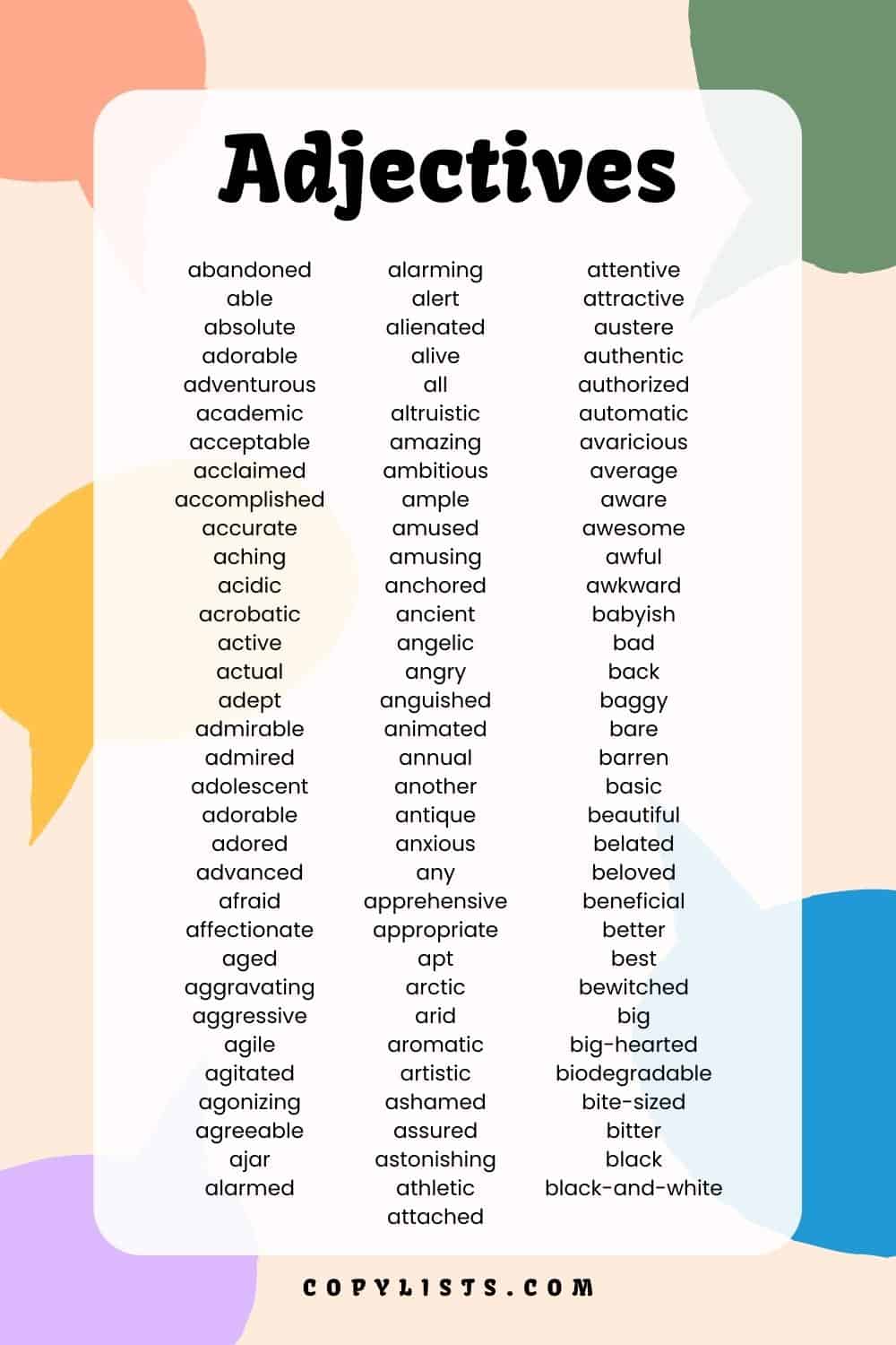 Esl Adjectives List