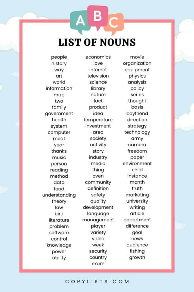 list of nouns
